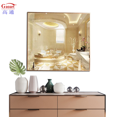 Decoração de banheiro elegante moldura de moda espelho de parede de metal com moldura de ouro grande