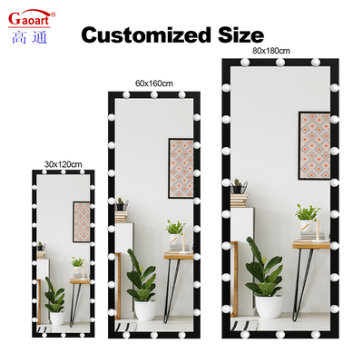 Design de moda em pé decoração de casa Metal Body Dressing Led Floor Hollywood Mirror Gigante