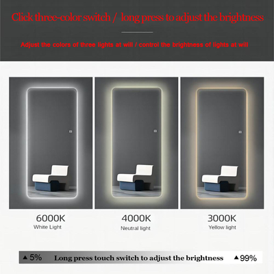 Decoração personalizada de comprimento inteiro LED para espelho de banheiro estilo de design moderno iluminado portátil