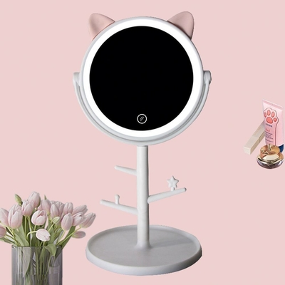 Menina Portátil Luz LED Espelho de Vaidade Mesa Cosmética Custom Little Maquiagem Extra LOGO