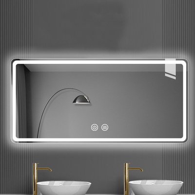 Espelho de luz LED com interruptor de toque sem quadro para banheiro e casa de fitness de hotel