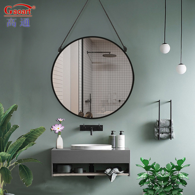 Espelho de vidro decoração de banheiro estilo cordel moldura redonda de plástico para o quarto de listagem