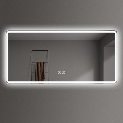 Espelho de banheiro LED à prova d'água de 4 mm com interruptor de tela sensível ao toque e espelho de prata