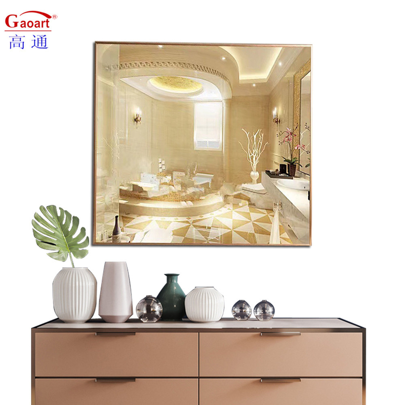 Decoração de banheiro elegante moldura de moda espelho de parede de metal com moldura de ouro grande