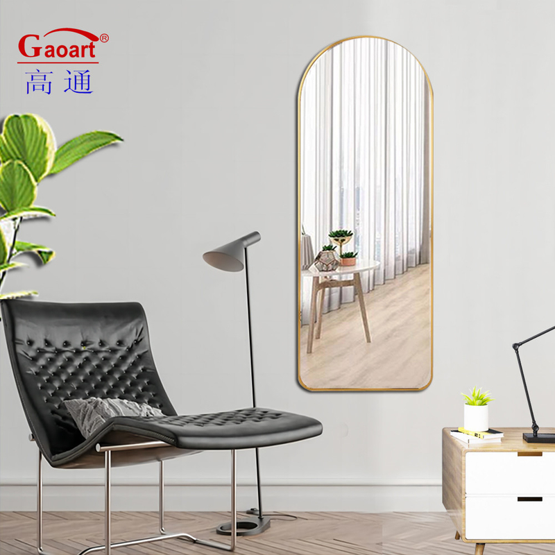 Para cima Ouro Piso de pé LED de comprimento total tamanho grande Oval Parede Decoração de casa com espelho de pé