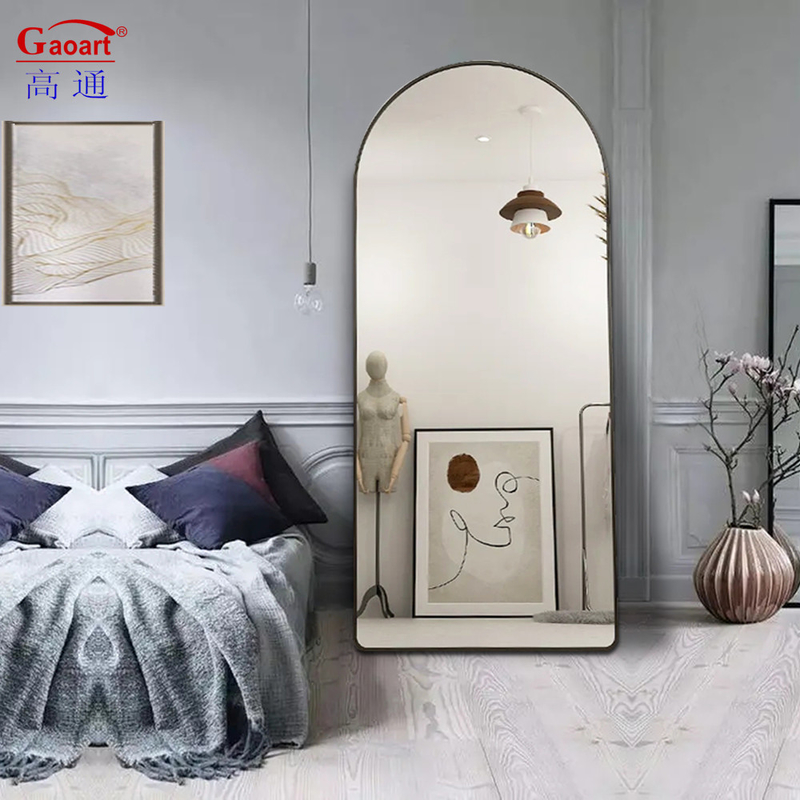 Grande espelho de piso em Rose Gold Arch Room Black Arched Frame para ocasião diária